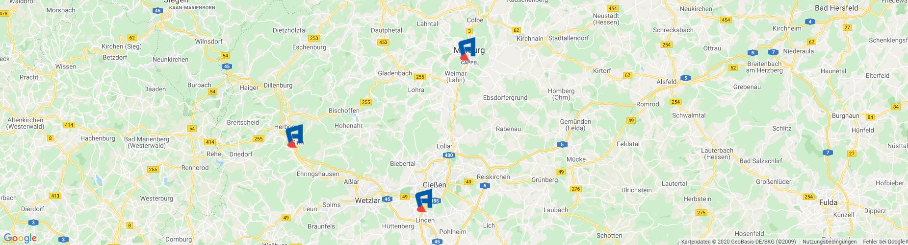 Übersicht GoogleMap Standorte Aktiv Mietpark